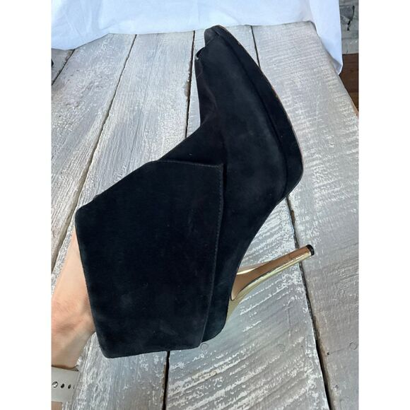 Michael Kors Black Suede Booties with Gold Accent Heels Size 7M - Picture 9 of 13